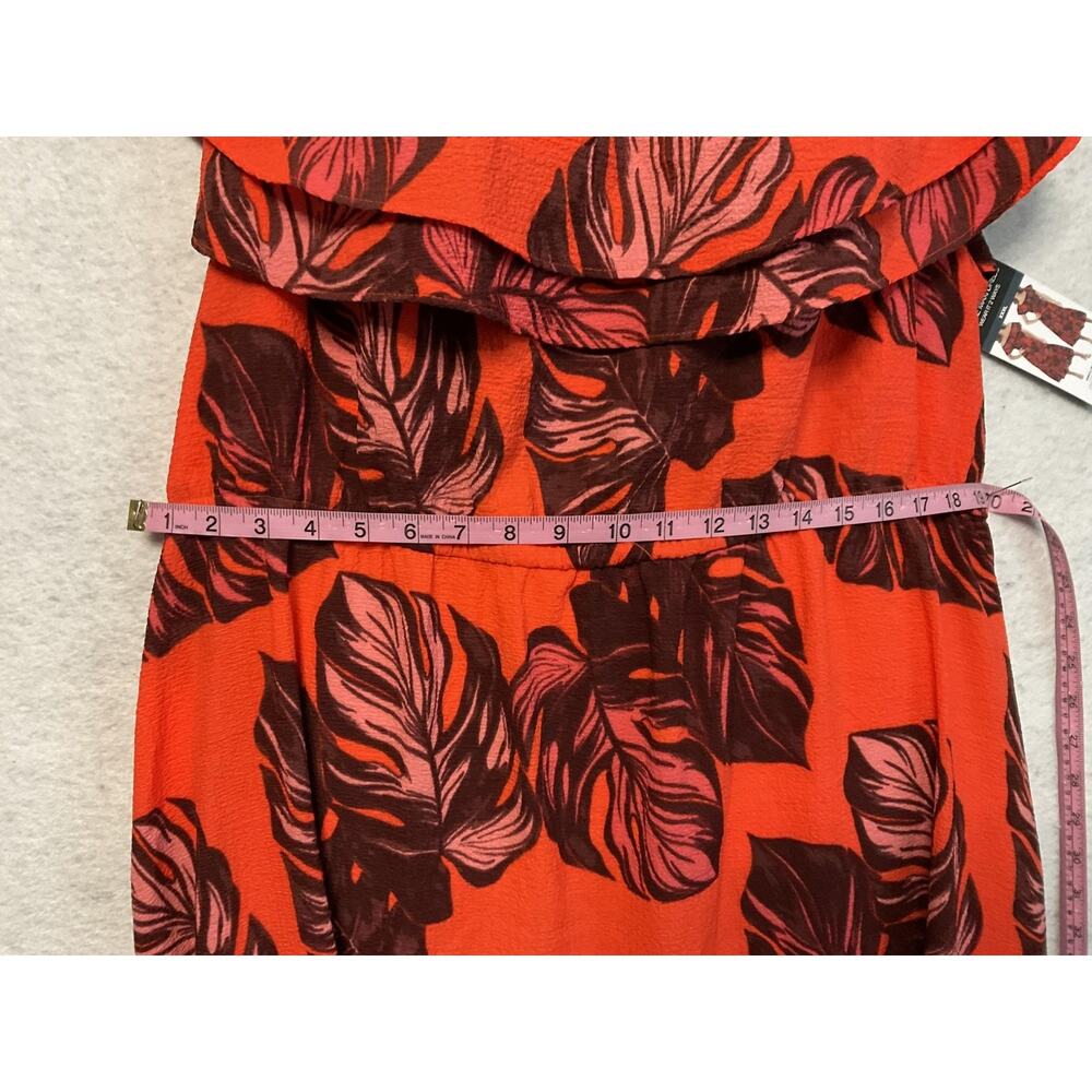 Sofia Jeans Dress Womens 3XL Orange Tropical Palm Print Ruffle Maxi Off Shoulder - Picture 6 of 11